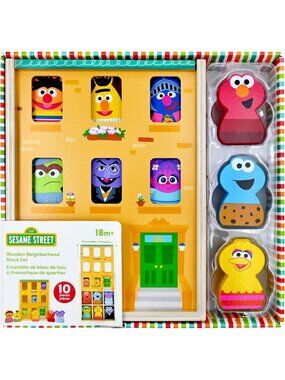 Wooden Neighborhood Block Set for Kids - Toddler Sorting & Matching with Storage
